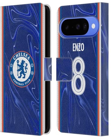 Head Case Designs Offizielle Chelsea Football Club Enzo Fernández 2024/25 Spieler Home Kit Leder-Wallet-Hülle Kompatibel mit Google Pixel 10