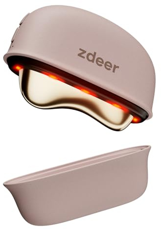 ZDEER LED Red Light Therapy for Face & Neck Massager Facial Care Device – Electric Gua Sha Brass Tool with Heat & Vibration for Firming, Sculpting & Skincare, Pink