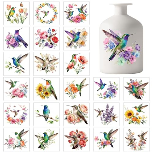 GLOBLELAND 25 Stück Kolibri Silhouette Lampenglas Aufkleber 10x9cm Tiere Blumen Wasserdicht Transparentes PVC Aufkleber Vogel Glastüren Fensteraufkleber Für Glas Autos Dekor DIY Handwerk Geschenke