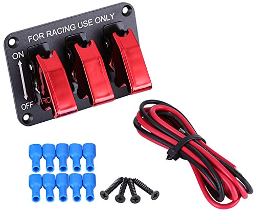 12V 3-Gruppen-Kippschalter-Panel für Rennwagen, rot beleuchtetes Wippschalter-Steuerpanel mit vorgebohrten Montagelöchern für elektrisches Zubehör von Geländewagen