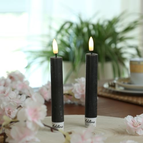 ADILINA LED Stabkerzen Rustik-Optik schwarz Echtwachskerzen Dinnerkerzen Spitzkerzen 2er Set mit TImer H: 16cm (2 Stabkerzen 13cm)