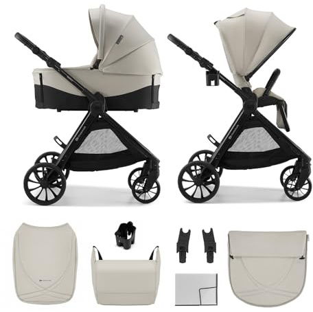Kinderkraft VESTO 2 Kombikinderwagen 2-in-1, Buggy & Babywanne, ab Geburt bis 22 kg, beidseitige Sitzeinheit, faltbar self-standing, Federung, Travel System, Beige