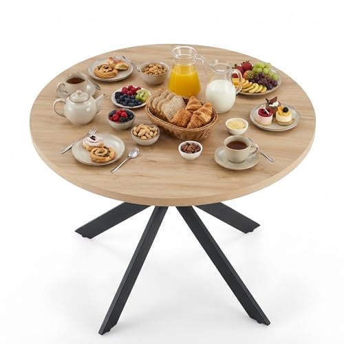 ZZINOKE Esstisch Rund 100cm,Küchentisch mit Schwarz Tischbeine,Verdickter Desktop,geeignet für Esszimmer,Wohnzimmer, Küche, Esstisch Rund Holz für 4-6 Personen,Braun,100x100x75cm