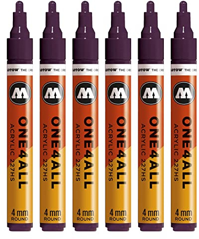Molotow One4All 227HS Acryl Marker (4,0 mm Strichstärke, hochdeckend und permanent, UV-beständig, für fast alle Untergründe) 6 Stück Farbe 233 purpur violett | 4,0 mm Strichstärke, hochdeckend und permanent, schnell trocknend, UV-beständig, nachfüllbar, für fast alle Untergründe