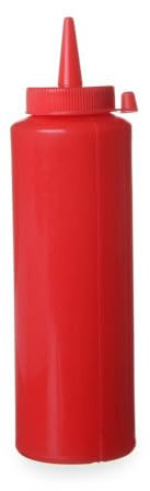 HENDI Flacon distributeur, bouteille à condiments et à sauces, réutilisable, recipient à presser, ketchup, moutarde, huile d'olive, vinaigrettes, mousses, 0,35L, ø55x(H)205mm, rouge, PE, PP