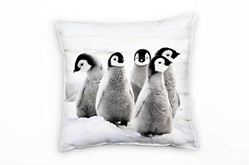 Paul Sinus Art Tiere, Pinguin Nachwuchs, Schnee, grau, schwarz Deko Kissen 40x40cm für Couch Sofa Lounge Zierkissen - Dekoration zum Wohlfühlen
