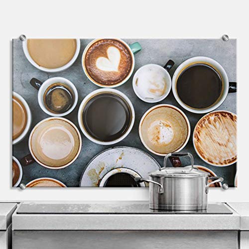 Spritzschutz Kaffee Wandschutz Küche Glasbild Küchen Rückenwand Plexiglas Schutzwand inkl Klemmbefestigung 60x40cm