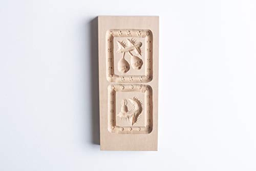 Springerle-Model 2 Motive, Holz Form Birnbaum, Backform für Anisgebäck, 11,5 x 5 cm