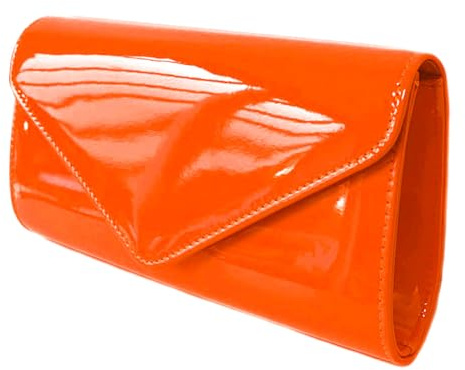 Leah Ward Women's Flap Patent Clutch Bags Wedding Party Handbags 439E (Orange 2570)