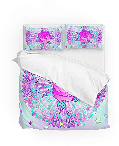 Ruchen Parure de lit avec housse de couette Motif Mandala Rose fluo Style vintage, Fibre de polyester., Conforme à l'image., Entier
