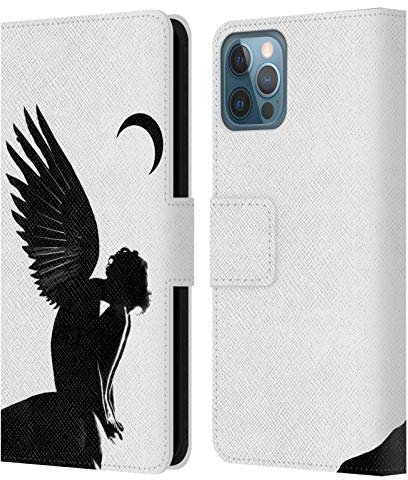 Head Case Designs Offizielle LouiJoverArt Engel Schwarz Und Weiss Leder Brieftaschen Handyhülle Hülle Huelle kompatibel mit Apple iPhone 12 / iPhone 12 Pro
