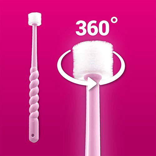 Oralieve Kleine 360°-Zahn- und Mundbürste, weiche Zahnbürste für wunden, empfindlichen oder trockenen Mund, 360°-Zahnbürste für Kinder, mit handlichem Griff, echte oralieve runde Zahnbürste, Rosa