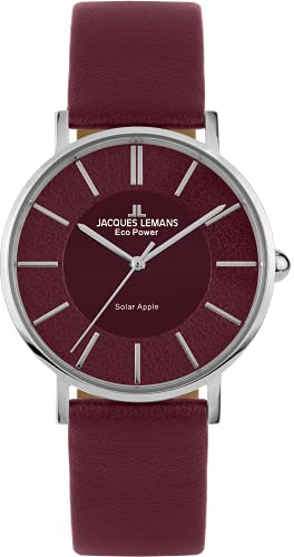 JACQUES LEMANS Damenuhren, Eco Power Uhren Frauen aus massivem Edelstahl mit Apfel-Leder Armband, Model 1-2113