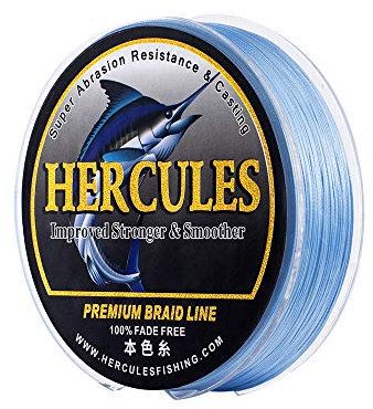 HERCULES Farbechte Geflochtene Angelschnur, 1000m PE Geflochtene Schnüre, 8 Stränge Multifile Angelschnur, 20lb Test für Salzwasser und Süßwasser, Blau, 20lb, 1000m
