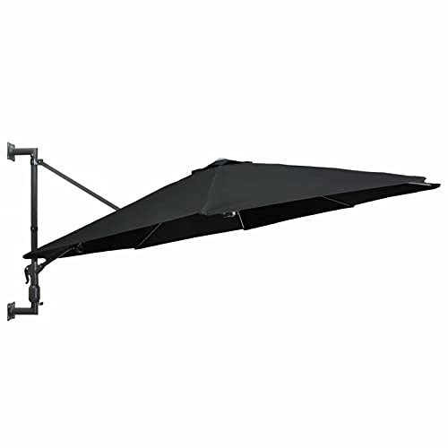 Tidyard Parasol Mural avec mât en métal,Parasol déporté inclinable,Parasol de Plage Anti UV,Parasol déporté inclinable,Protection UV, Noir 300 x 131 cm (Diamètre x H)