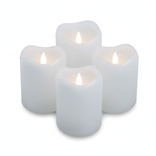 ToCi 4 x LED Kerzen Weiß Ø 5 x 7 cm – Flammenlose Echtwachskerzen mit flackerndem Licht & Timer - LED-Stumpenkerzen mit An-/Ausschalter - Batteriebetriebene Dekokerzen für Advent & Zuhause
