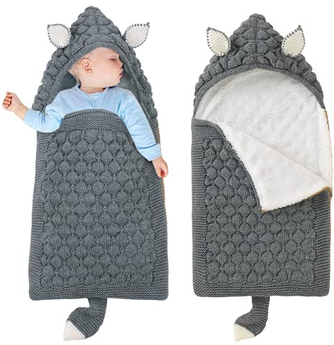 LAWKUL Kinderwagen Decke Neugeborene Wickeldecke Schlafsack Wolle Kinderwagendecke Winter Dick Schlafsäcke für 0-6 Monate Jungen Mädchen Grau