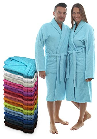 LEBENGOOD Peignoir unisexe pour femme et homme 100% coton éponge américain 400 g avec ceinture, poches, douche, peignoir doux, serviette (Turquesa XXL)