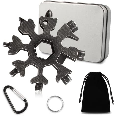 18 en 1 Multiherramienta Copo de Nieve, Copo de Nieve Herramienta, Portátil Multiherramienta de Acero Inoxidable, Llavero Copo de Nieve Herramienta, para Viajes al Aire Libre Camping Adventure