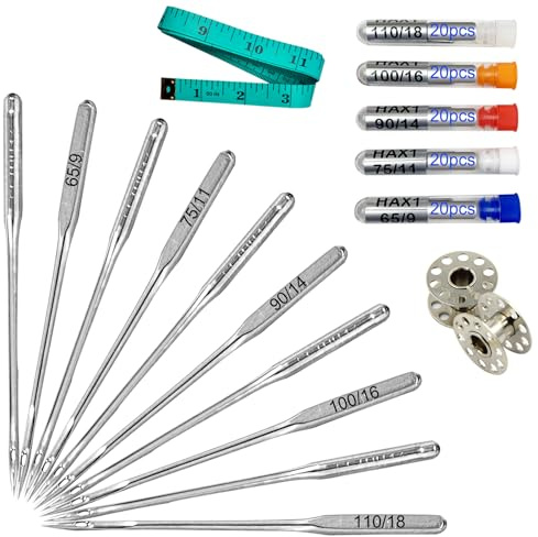 Nähmaschinennadeln, 100 Stück, Universal-Nähmaschinennadel-Set für Singer, Brother, Janome, Varmax und andere Marken von Heimnähmaschinen, Größen 65/9, 75/11, 90/14, 100/16, 110/18