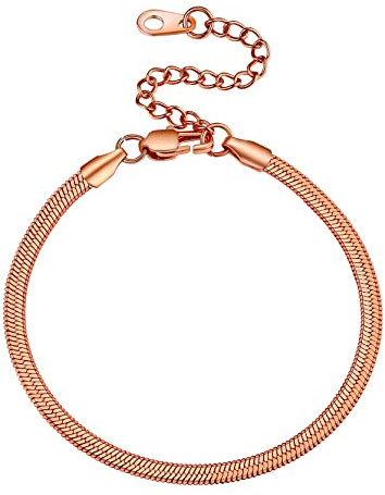 GoldChic - Bracciale da donna in acciaio inox 316L, piatto a serpente, 3 mm/5 mm, minimalista piatto, da donna, senza ciondolo, in argento/oro/nero/oro rosa con catena da 16 cm, 16 centimeters,