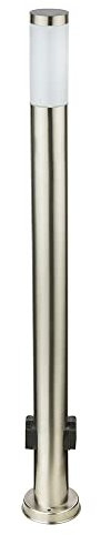 etc-shop Außenleuchte stehend Edelstahl Stehleuchte mit Steckdosen Aussen Wegeleuchte Stehlampe mit Strom, silber opal, 1x E27, DxH 7,6x110 cm