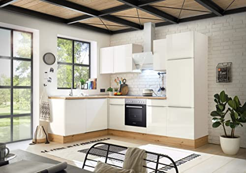 respekta Küche Küchenzeile Winkelküche Marleen Premium 280 cm Weiß Artisan Eiche