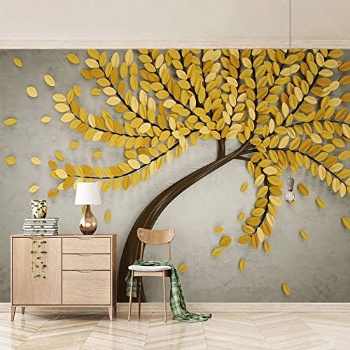 XTSWallpaper Plantes Feuilles Jaune 400X280Cm Tapisserie Murales Papier Peint 3D Peinture Murale 3D Tapisserie Photo Poster Tableaux Muraux Salon Chambre Bureau Couloir Mural Décoration