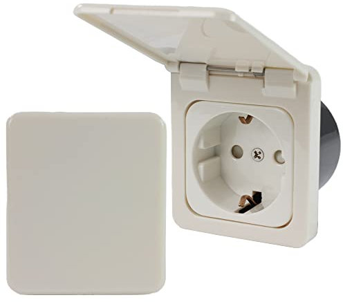 C-Line Presto Inprojal CBE Steckdose Schuko + Klappdeckel + Isodose 220/230 Volt weiß