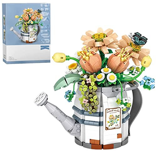 Flower Bouquet with Watering Can Pot Building Blocks, 928Pcs Artificial Flower Plants Building Kit, Mini Botanical Collection Building Construction Kit for Adults Kids
