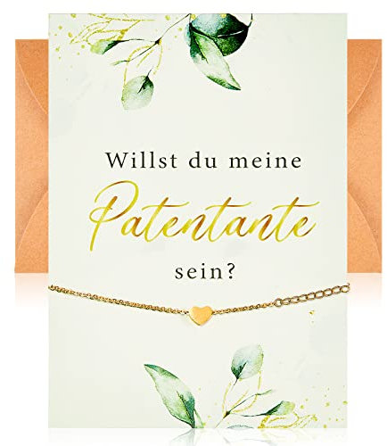 Patentante Fragen Geschenk Willst Du Meine Patentante Sein Karte mit Umschlag und Verstellbares Herz Armband Antragskarte für Patentante Babyparty Geburtstag Party Mädchen Jungen