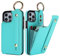 Folosu for iPhone 12/12 Pro Wallet Case with Card Holder, Hand Wrist Strap Loop Holder Kickstand, RFID Blocking Finger Grip Ring PU Leather Double Buttons Shockproof Cover 6.1 Green