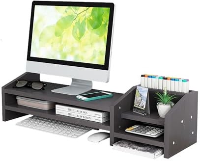 Catekro Supporto per Monitor Bianco, Scrivania per l'elevazione del Monitor, Riser per Monitor da Tavolo in Legno per Stampante per PC (Nero)