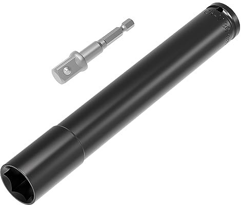 FOCMKEAS 1/2 Inch Drive Socket Accessory Set, 30mm Deep 6-Point Impact Socket 8 Inch Length and 1/4 Inch Hex Shank Adapter, Heat-Treated CR-V Deep Impact Socket Kit