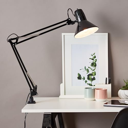 Lightbox Schreibtischlampe mit Kippschalter & einstellbares Gelenk & schwenkbarem Kopf - flexible Klemmleuchte - 70 cm Höhe - E27 Fassung - max. 40 W - aus Metall - in Schwarz