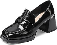 QUEEN HELENA Mocassini con Tacco Largo Casual Eleganti Donna K3247 (Nero, Numeric_36)