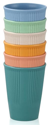 Widousy 6 Pcs Unbreakable Drinking Cups, Reusable Plastic Cups, Durable Hot Drink Cups Tumblers Set for Kitchen, Parties, Picnics, Travels (6 Colors)