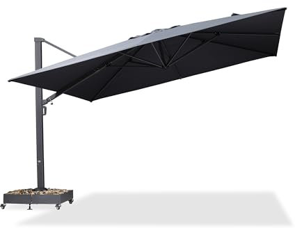 PURPLE LEAF Sonnenschirm Ampelschirm 400 x 400 cm Drehbar Neigbar Marktschirm Groß 360°Rotation, Gartehschirm mit Kurbel, XXL Sonnenschutz UV50+, Grau