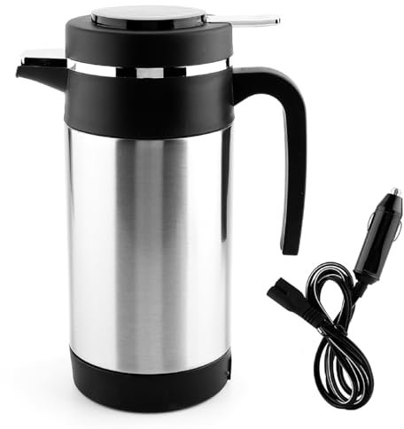 TKSE Wasserkocher 12V, 1000Ml Edelstahl Auto Wasserkocher, Reisewasserkocher Zigarettenanzünder Tragbarer Kaffee Thermoskanne Tee Wasserheizbecher Für Autos, LKWs, Wohnmobile