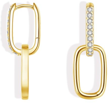 Cangall Ohrringe Silber 925 Creolen mit Anhänger, 925 Sterling Silber Damen Creolen ohrringe hängend, Doppelter Geometrische Ohrringe Gold Hängend, Huggie Schlafen Ovale goldene Creolen Ohrringe