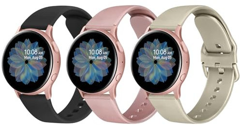 Tobfit 3Pack für Samsung Galaxy Watch Active 2 40mm 44mm Armband Damen Herren,Silikon Ersatzarmbänder für Samsung Galaxy Watch Active 40mm 44mm(Schwarz/Roségold/Gold)