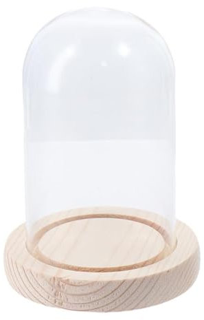 hobbyme Cúpula de cristal transparente, centro de mesa con forma de campana de vidrio con base de madera, fácil de usar, práctico tarro de campana para almacenamiento de flores y decoración del hogar