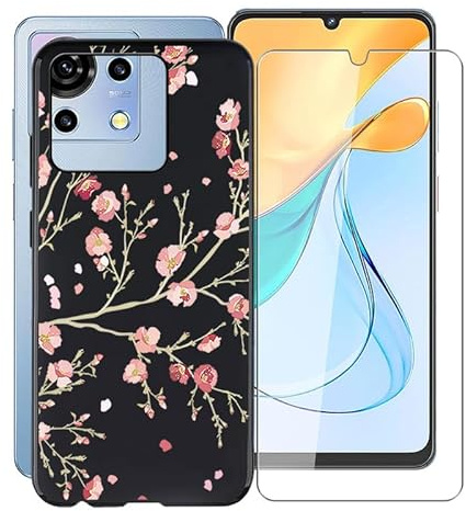 WXPPJ Handyhülle für ZTE Blade V50 Vita Hülle mit 1 Stücks HD Schutzfolie, Stoßfest Schutzhülle Soft Silikon TPU Case Ultra Dünn Bumper Cover für ZTE Blade V50 Vita (6.75) - Blume