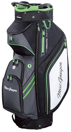 MacGregor Principal 10 Golf Cart Bag, 14-Way Top With Dividers And 9 Pockets, Black/Grey/Green