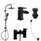 ENKI, Plaza, BBT0259, Matte Black Tap Bundle incl. Bath Shower Mixer Tap with Dual Riser Rail, Basin Mixer, Bath and Basin Wastes
