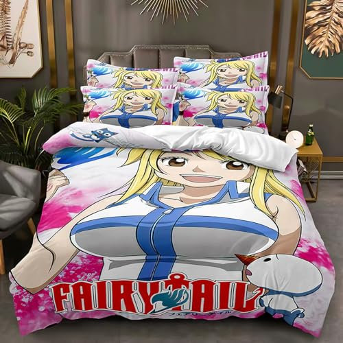 Fai-ry TA-il Bettwäsche 3 Teilige, 3D Anime Cartoon Bettwäsche, Bettwäsche-Sets für Erwachsene Teenager Kinder-Multicolor 6||230 x 200 cm(90 x 86 inches)