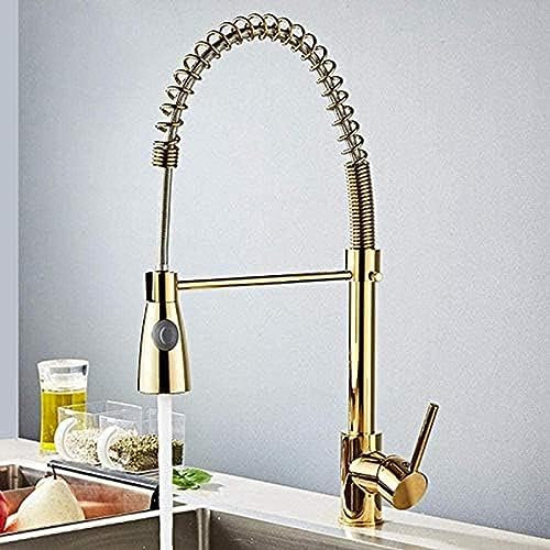 Grifo Grifo De Cocina Dorado Abatible Grúa De Modo Dual Boquilla Rociadora De Flujo Giratorio De 360 ​​​​Grados Fregadero De Cocina Grifo Frío Y Caliente