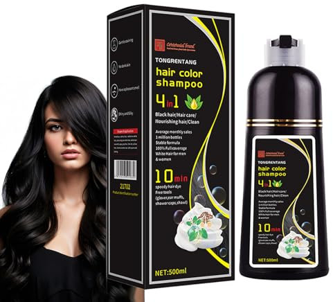 Mikabila 500ml Shampoo für schwarzes Haar,Instant Hair Shampoo Haarfarbe Shampoo für Graues Haar,Natural Hair Dye Shampoo,Natürliche schwarze Haarfarbe Shampoo 3 in 1 für Männer &Frauen (Black)