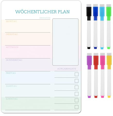 A4 Wochenplaner Abwischbar, Klebrig Essensplaner Woche Menüplaner mit 8 Whiteboard-Stift, Wiederverwendbarer Einkaufsliste Haushaltsplaner To Do Liste, Macaron Farbe