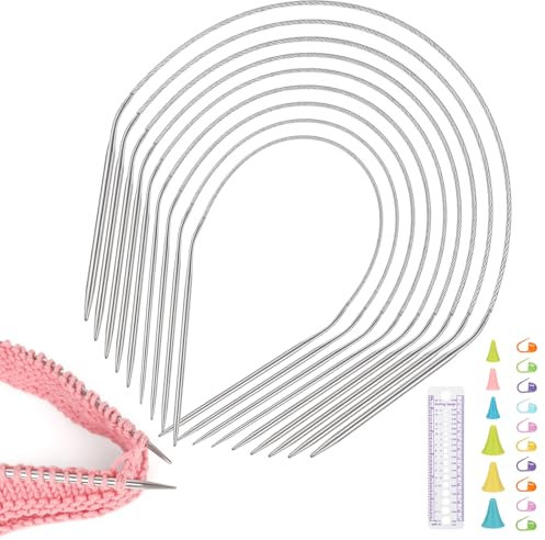 Katech 9 Stück Festen Rundstricknadeln 40cm, Stricknadeln Rundstricknadeln 2,0-6,0mm aus Edelstahl, Rundstricknadeln Set, Strickset Stricknadeln Leicht zu Stricken Socken/Ärmeln/Pullovern/Kragen